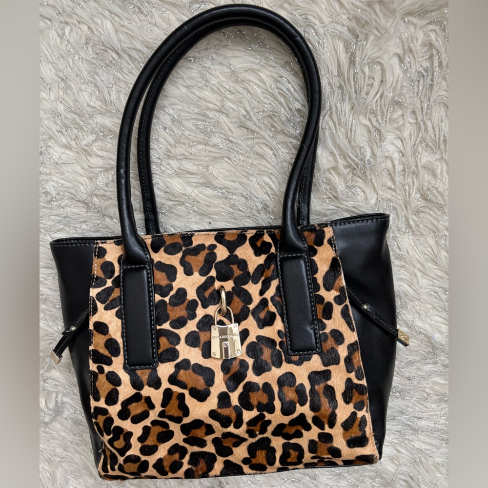 Dana Buchman Black and Hair Leopard Tan Women’s Genuine Leather Tote